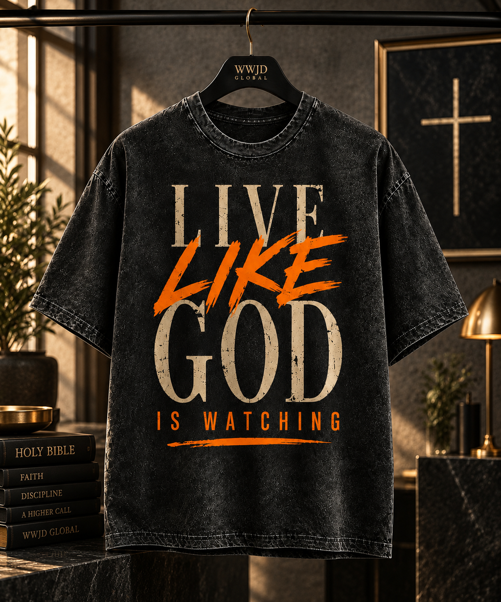 Live Like God Is Watching Tee – Vintage Black & Orange