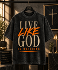 Live Like God Is Watching Tee – Vintage Black & Orange