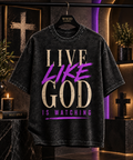 Live Like God Is Watching Tee – Vintage Black & Purple