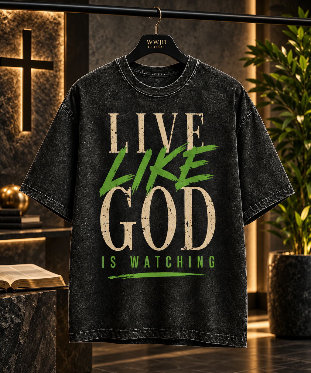 Live Like God Is Watching Tee – Vintage Black & Green