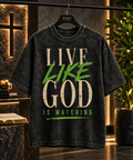 Live Like God Is Watching Tee – Vintage Black & Green